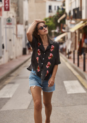 Embroidered Rose Shirt
