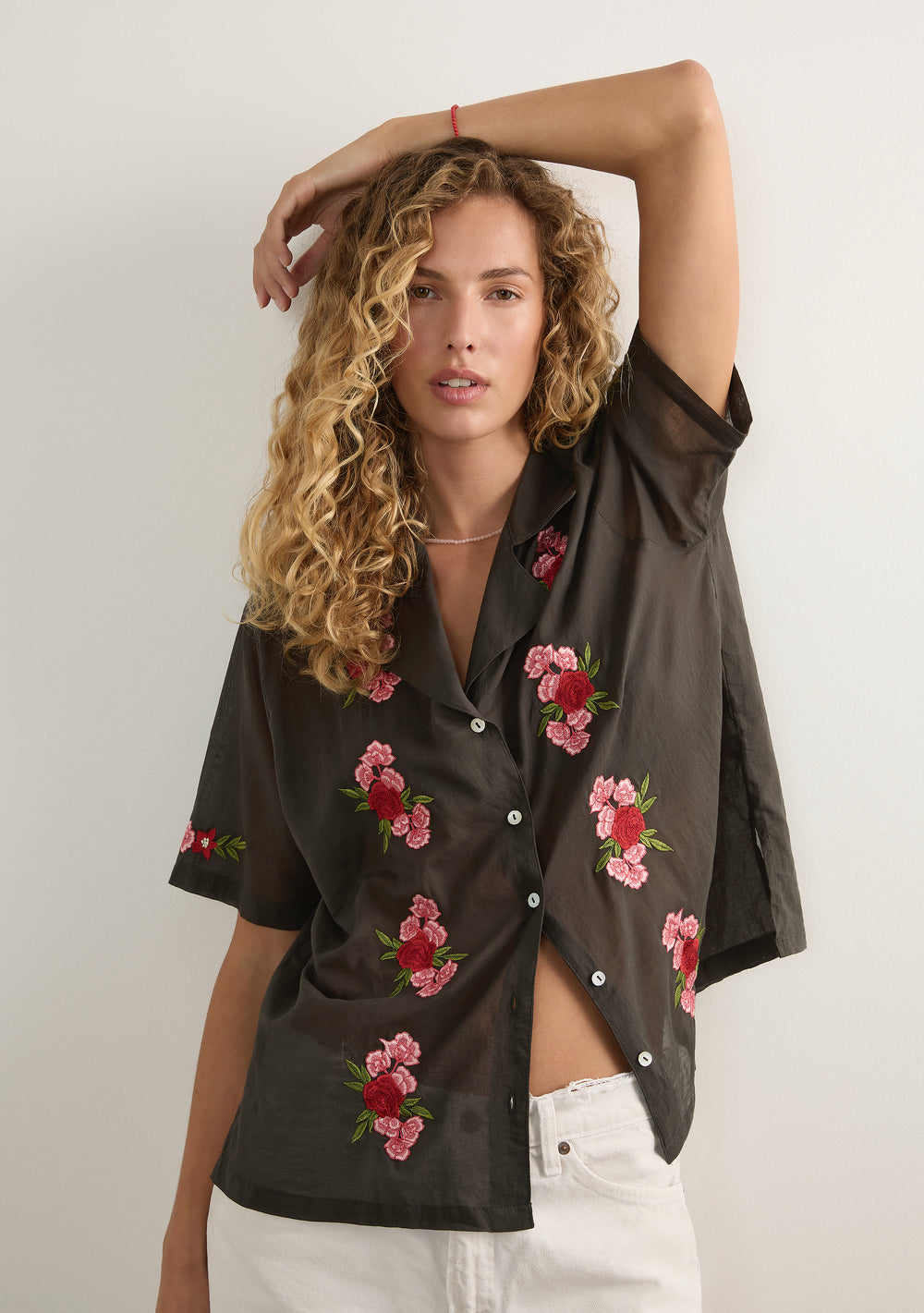 Embroidered Rose Shirt