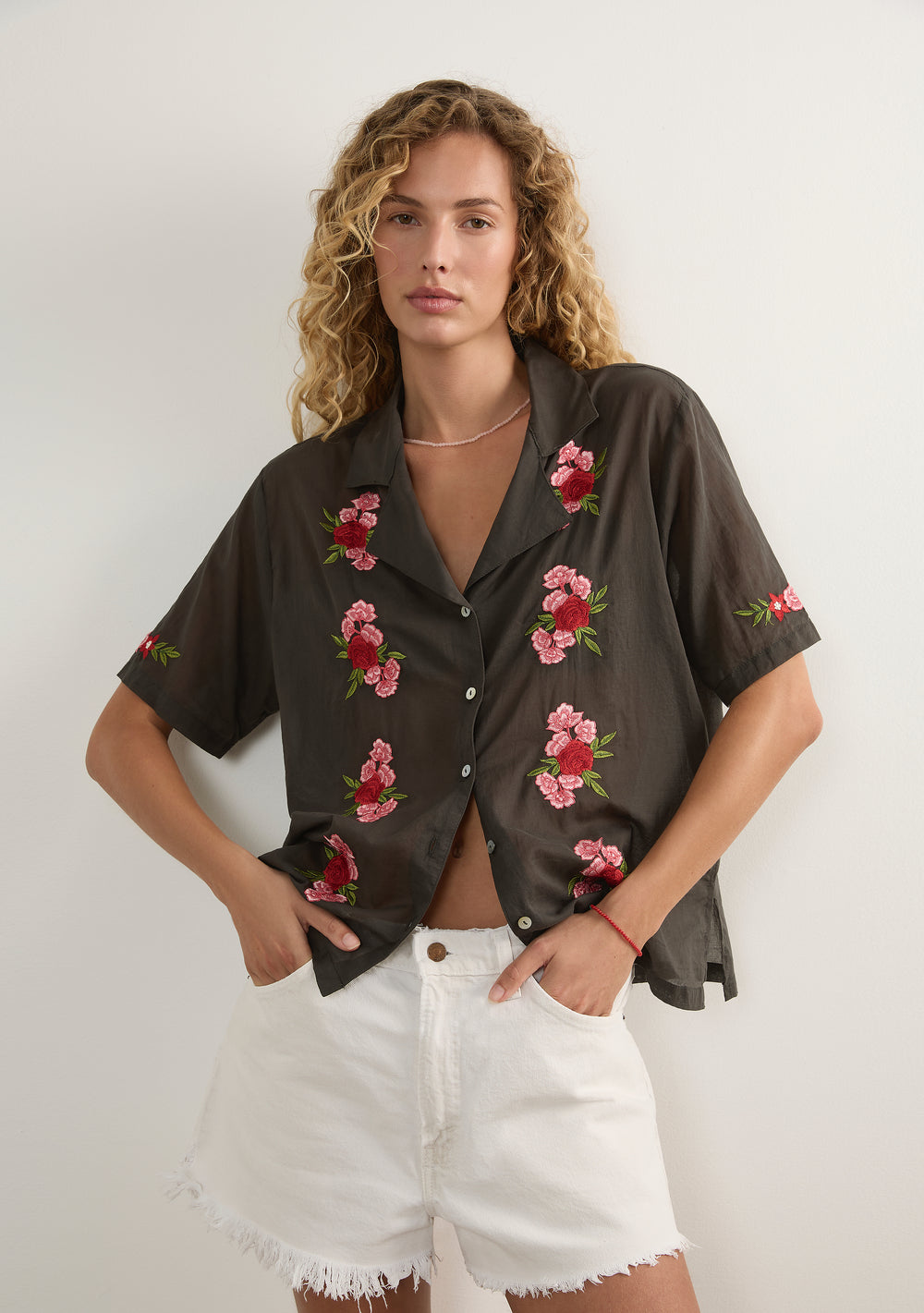 Embroidered Rose Shirt